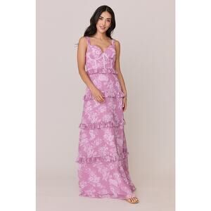 Revelry Sloane Chiffon Floral Dress Size 4 Bridesmaid‎ Wedding Guest Tiered